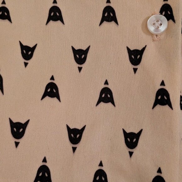 vintage cream 70s disco secretary blouse with black cat print - Picture 7 of 7
